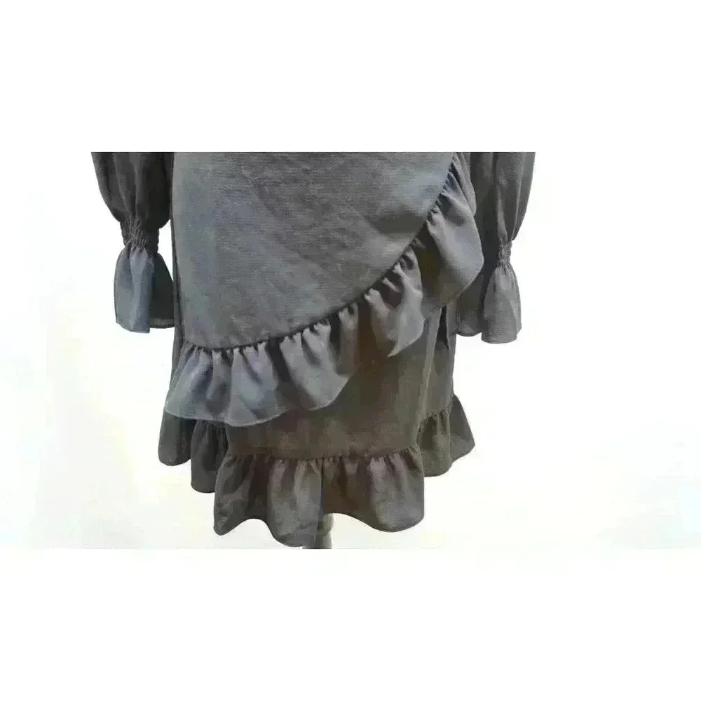 WEEPINLEE Long Sleeve Round Neck Ruffles Wrap Dresses, Size M - Picture 3 of 16
